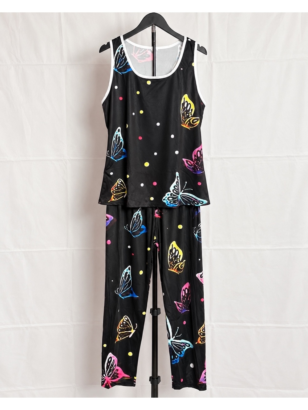 Women’s XL Black Butterfly Print Tank Top Leggings 2 Piece Matching Set